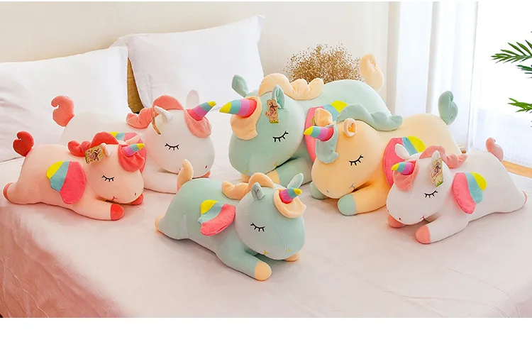 批发30厘米可爱柔软独角兽毛绒枕头超柔软毛绒婴儿玩具