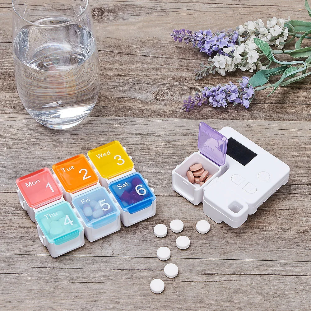 New 2024 Bpa Free One Week 14 Compartment Pill Box With clear Electronic Timer Vitamin Fish Oil Supplement Organizer