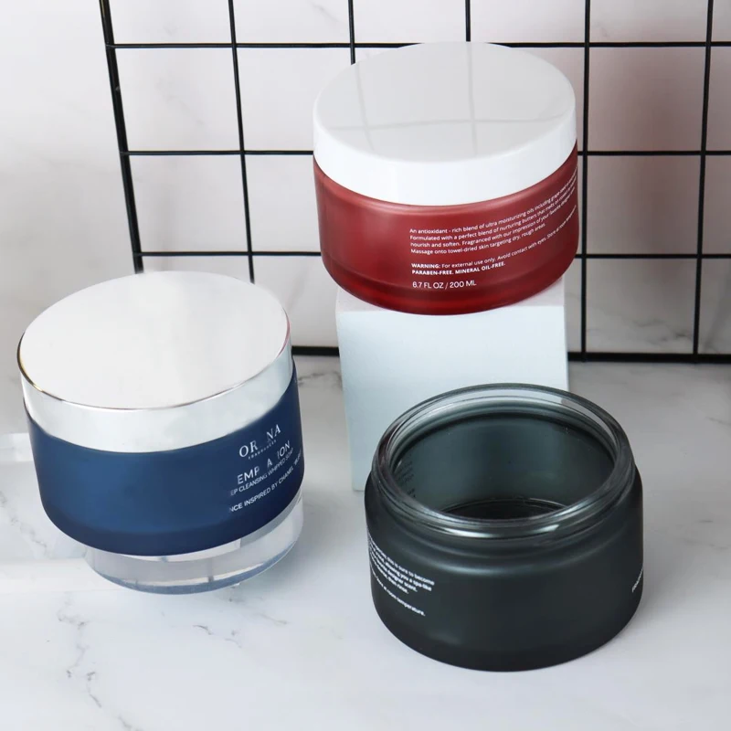 Custom Empty Round Transparent Frosted 200ml Cosmetics Wide Mouth Body Scrub Butter Jars 7oz 200g Glass Cream Jar With Lid