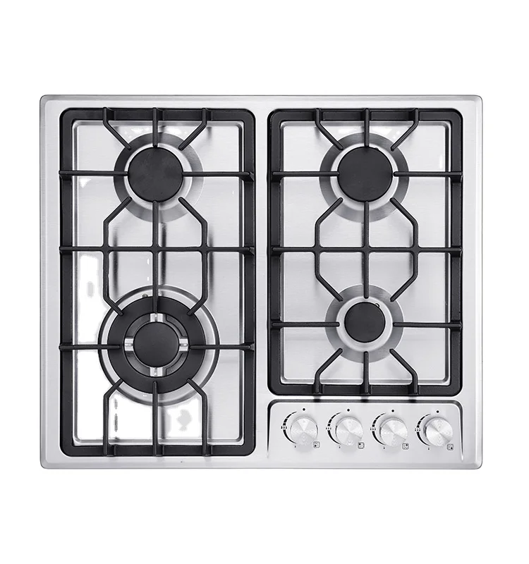 4-Burner Cast Iron Gas Cooktop Stainless Steel Built-In Gas Stove for Household Use