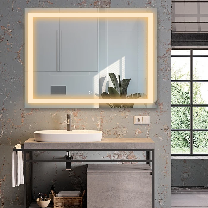 Factory Price Rectangle Illuminated Led Wall Mounted Smart Lighting Defogger Waterproof Intelligent Led Mirror for Bathroom