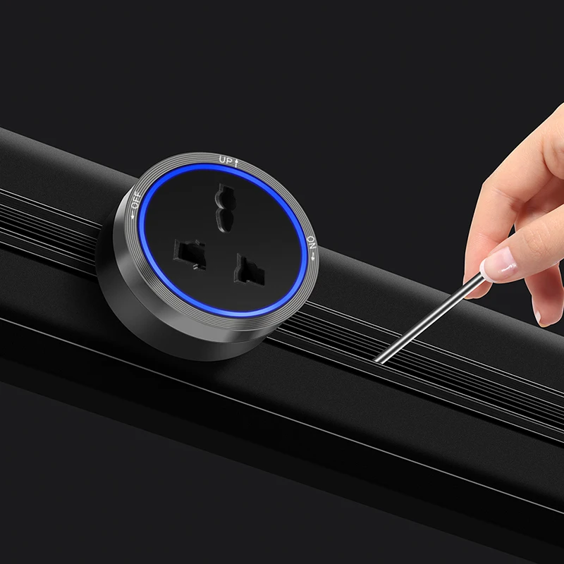 Wall Mounted Removable Power Track Socket P2 Series Surface Track Outlet Black  40cm with 2 LED Adapters
