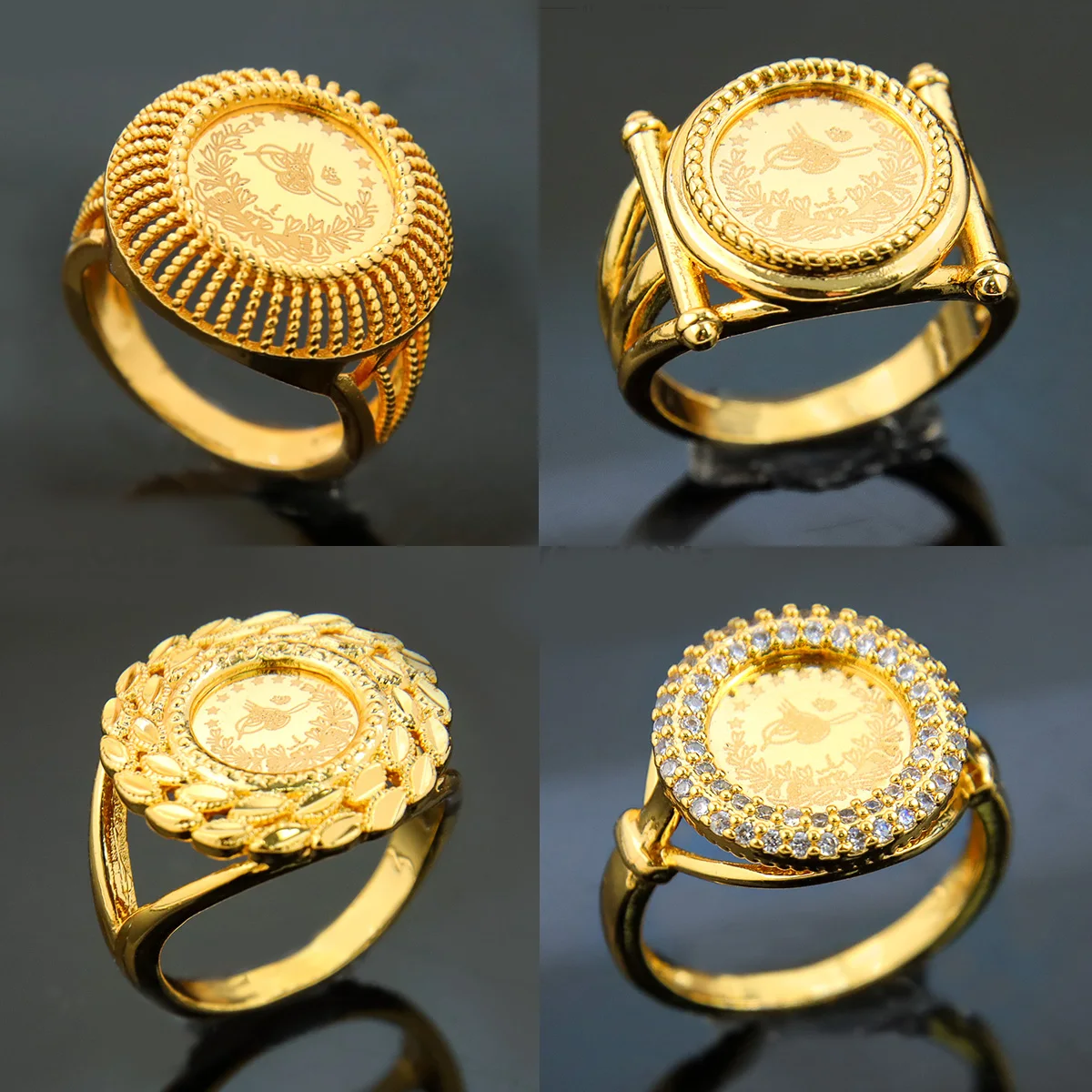 18 Karat Yellow Gold Diamond Bezel Coin Ring With Athena –  georgioscollections
