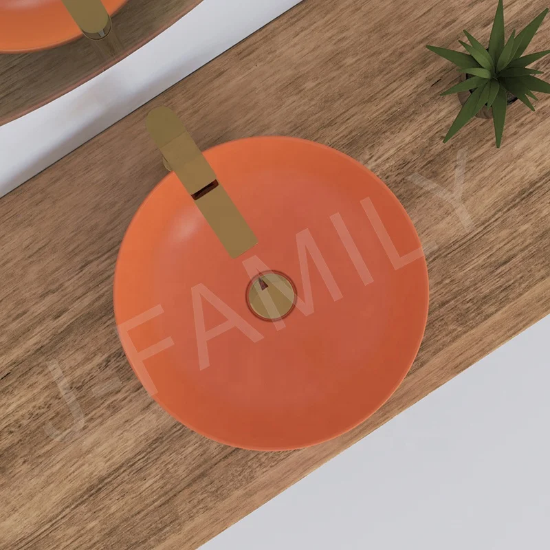 New Bowl Design Matte Orange Color Vessel Sink Counter Top Bathroom Wash Basin