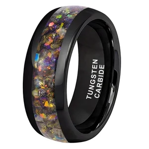 Coolstyle Jewelry 8mm Engagement Wedding Band for Men Women Colorful Imitated Agate Chip Inlay Black Tungsten Carbide Ring