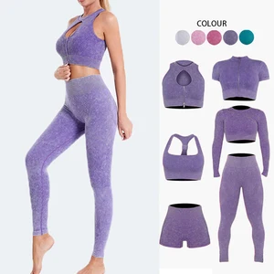Women Workout Set 5 Pcs Women Workout Gym Clothes Long Sleeve Fitness Leggings Seamless Yoga Sets