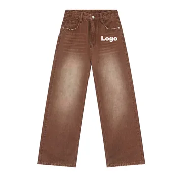 Custom Label Hangtag Men Fashion Denim Jeans Washed Straight Wide Leg Plus Size Men Baggy Custom Jeans Pants for Men