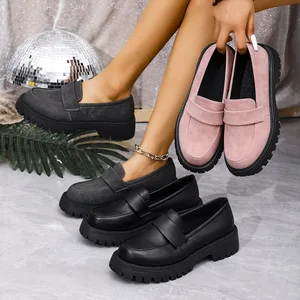 Fashion Classic Low-top Black Women's Lightweight Pu Leather Round Head Non-slip Walking Style Women's Casual Shoes