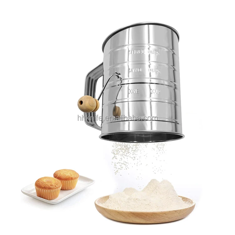 Flour Sifter Hand Crank Handpressed Flour Sieve Baking Tool Stainless