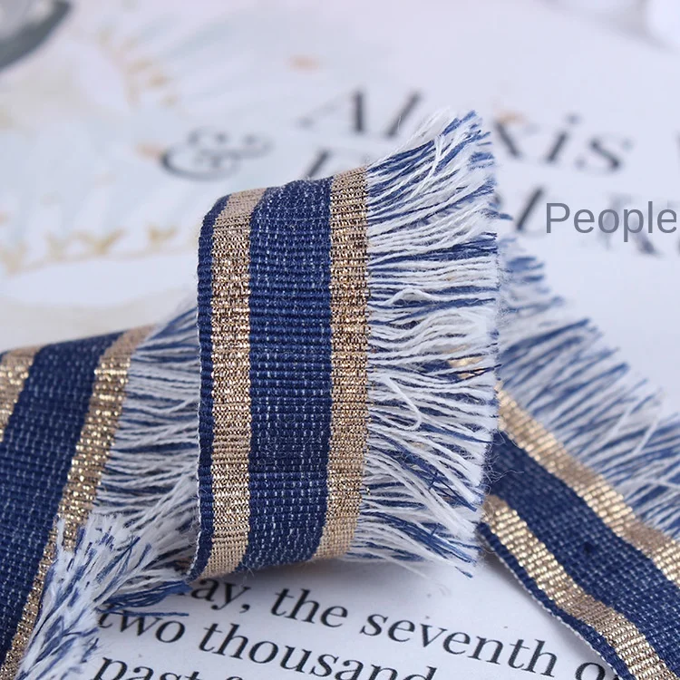 South Korea Direct Factory 100% Polyester Polyester Ribbon Bow Rave Denim Belt Herringbone Embroidered DIY Hair Accessories