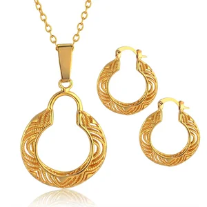 Full Custom Earrings and Necklace Set Jewelry Fashion 18K Gold Plated Women Earing Set