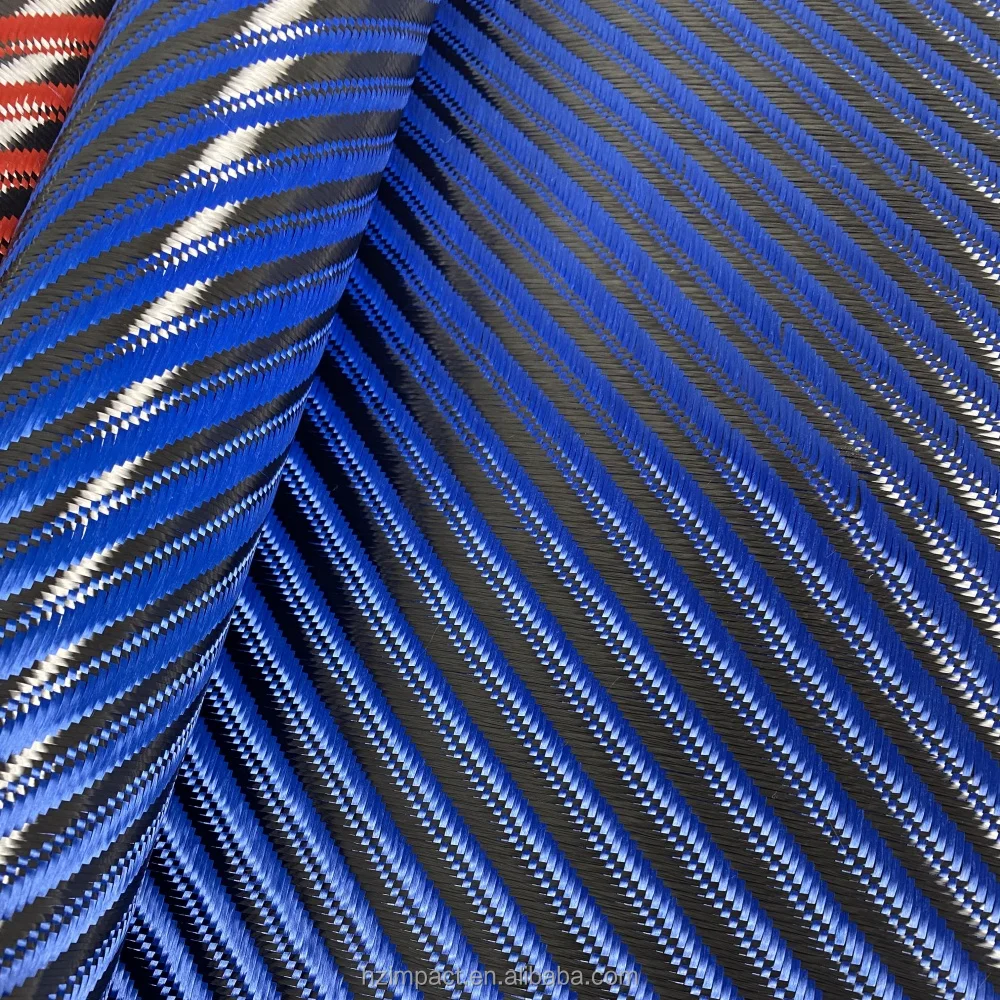 3K 240g Blue Carbon Fiber Fabric Big Twill for Kevlar Hybrid Waterproof Aramid Mixed Weaving Cloth for Cars and Accessories