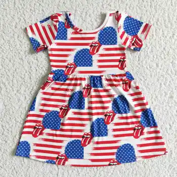 2022 new simple and fresh short-sleeved dress red and blue stitching cute dress girls summer boutique dress
