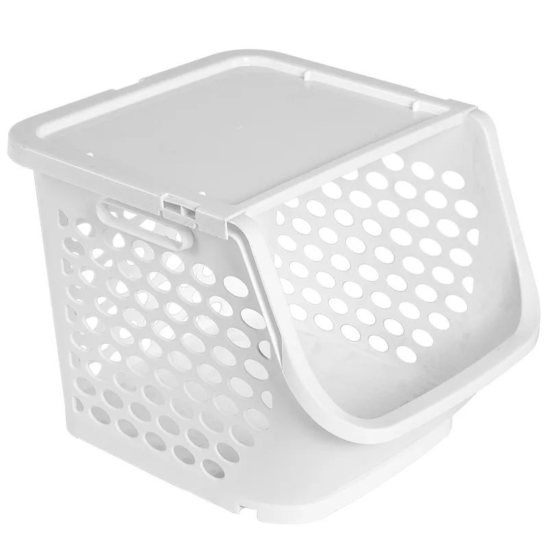 Multifunctional floor shelf large stackable kitchen plastic square lattice fruit and vegetable storage basket thickened