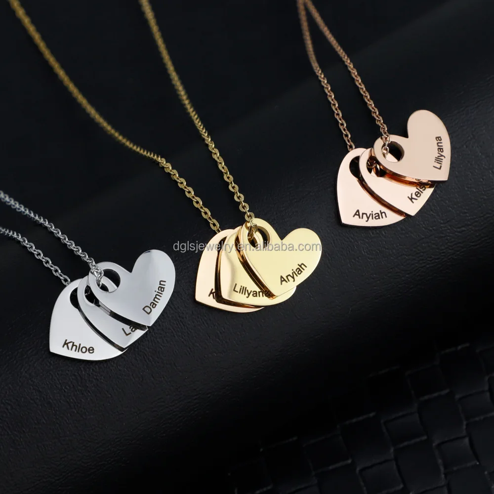 Custom Engraved Handmade Name Jewelry for Women Gifts Multiple Heart Charm Pendants Matching Family Necklace Minimalist