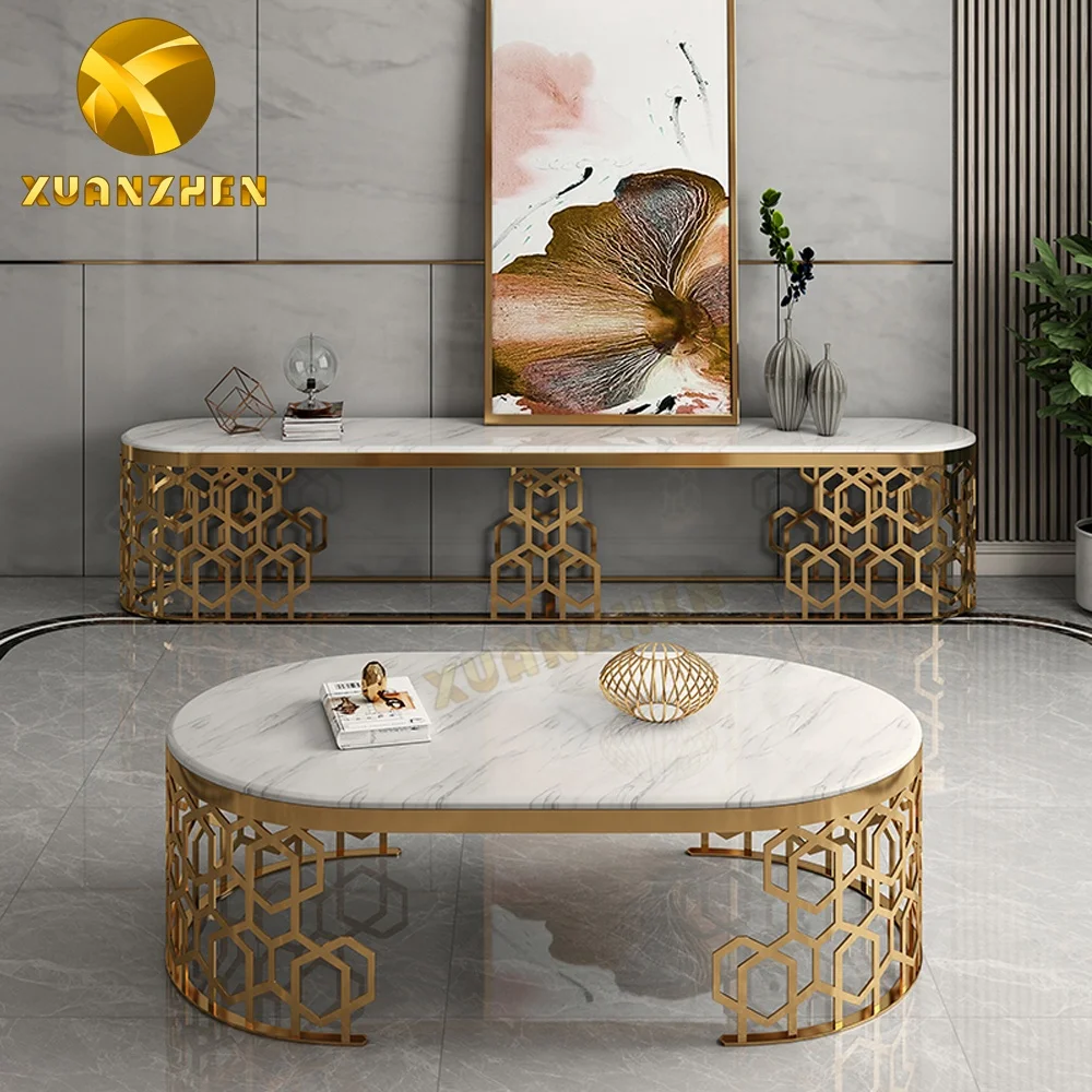 Living Room Furniture Marble Coffee Table Luxury Tv Stands Gold Metal Modern Center Table Tv Table Tv Unit Tv Cabinet for Home