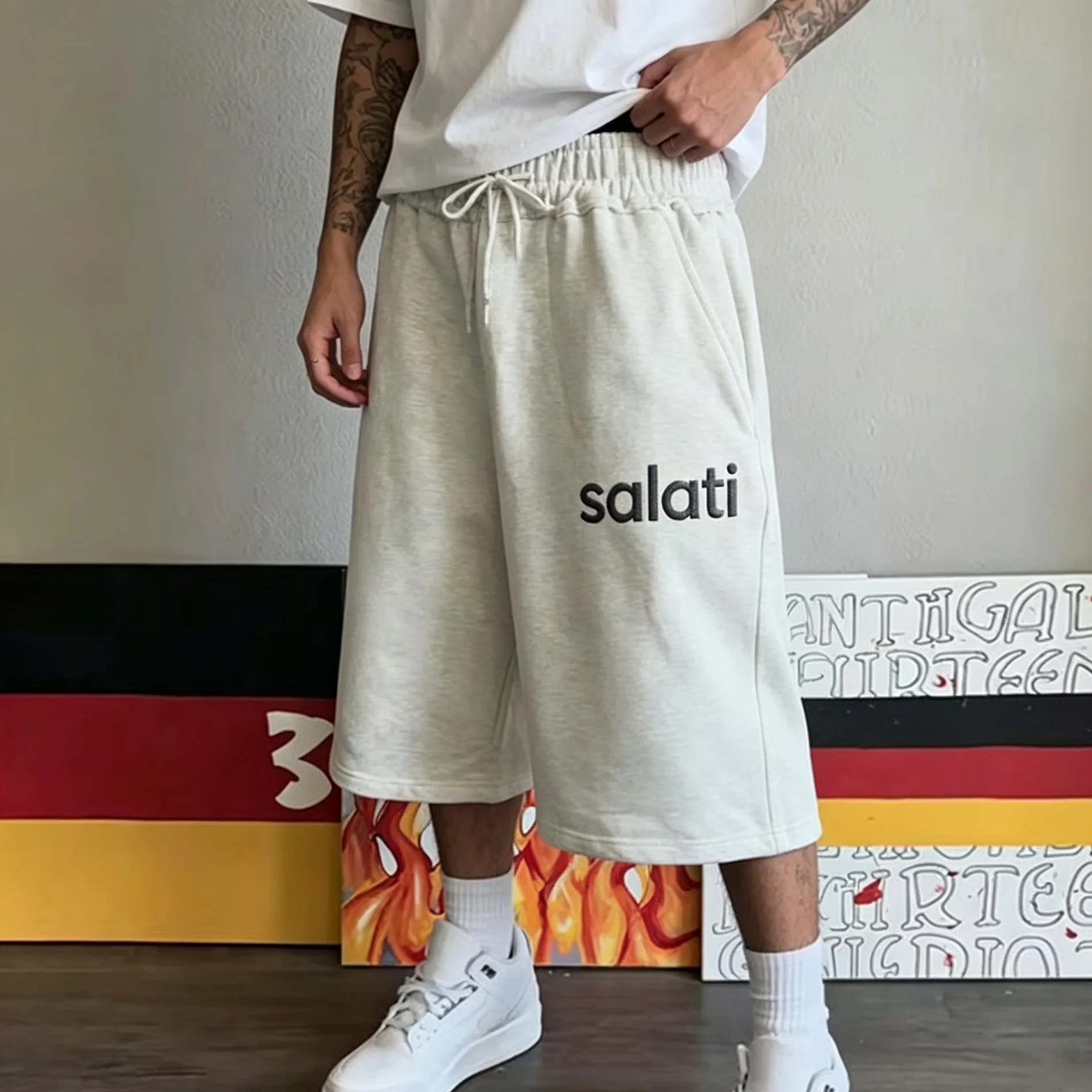 Manufacturer Custom Printed Men's Distressed Knee Length Dyed Washed Sun Faded Baggy Vintage Sweat Jogger Shorts