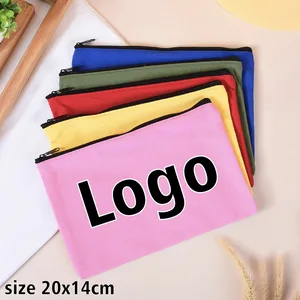 Fast Shipping Custom Logo 20x14cm Zipper Canvas Pencil Case Men Women Travel Wash Bag Cosmetic Makeup Coin Key Storage Bags