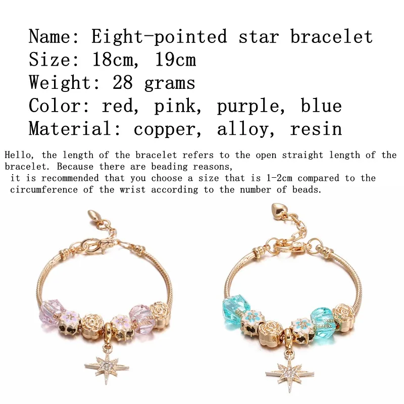 Flowers beaded star pendant  charm bracelets gold plated high quality Women's jewelry