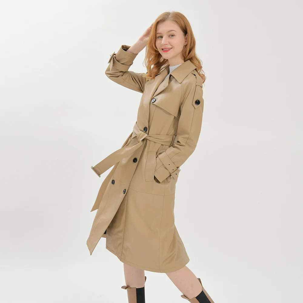 Custom Sexy Leather Trench Coat Hot Selling Genuine Leather Trench Coat Women