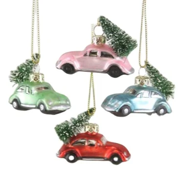 Ornement suspendu personnalisé en verre soufflé à la main en style Noël 2024 avec modèle de voiture, pendentif pour décorations de Noël