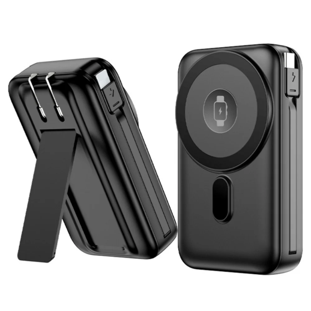 22.5W Magnetic Power Bank for Watches, 10000mAh Magnetic Power Bank Built-in AC Plug and Phone Holder PB185 Black/White/Blue