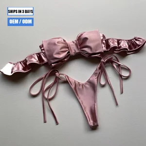 2026 Sweet Girl Pearl Glossy Bow Sexy Small Mini Two-Piece Bikini Cute Lovely New Designer Swimsuit