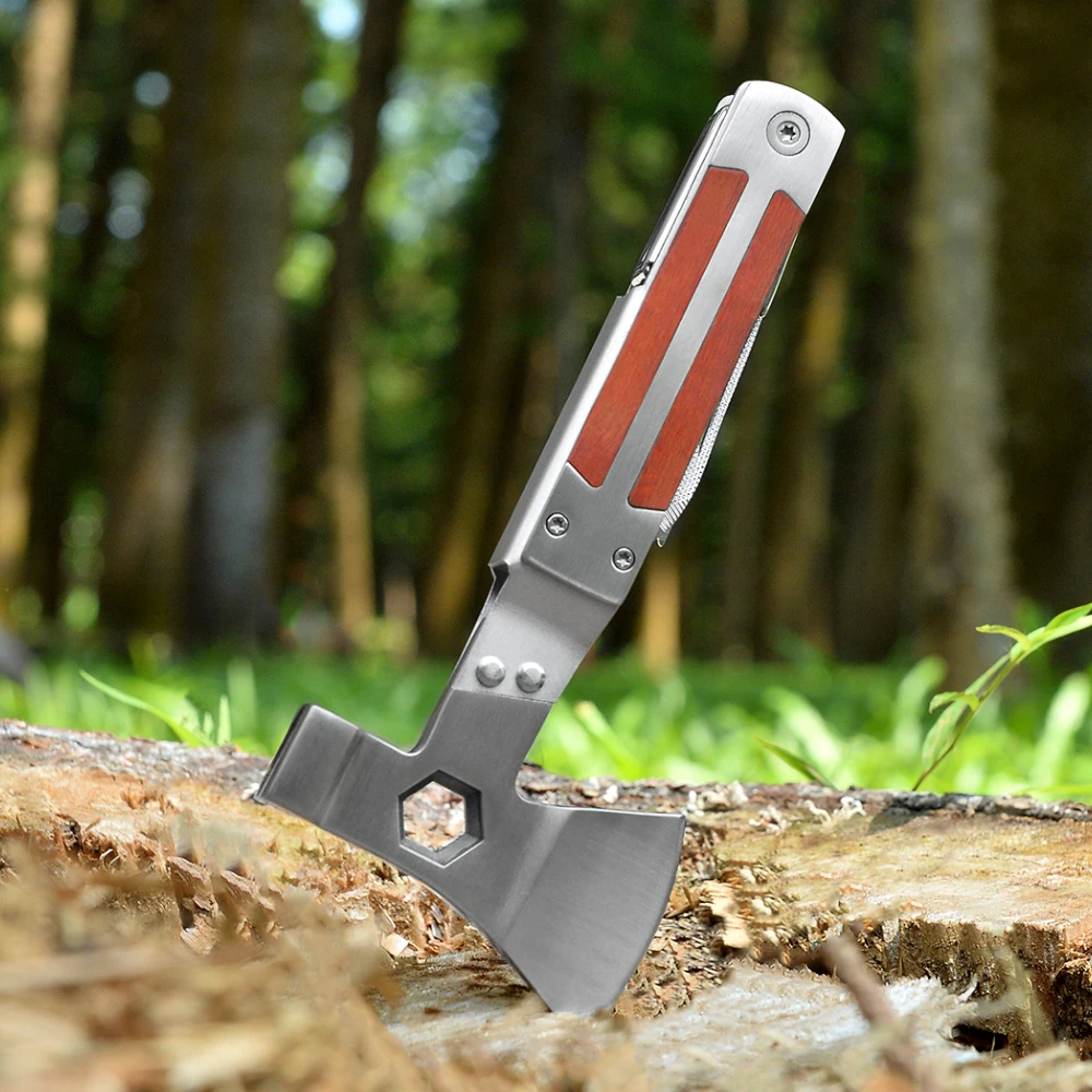 Mini 16 in 1 Wooden Handle  Multitool Portable Emergency Escape Axe Hammer Outdoor Survival Multitool Kit
