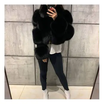 Black Soft Fox Fur Jacket Winter Warm Ladies Natural Real Fox Fur Coat For Women Outwear