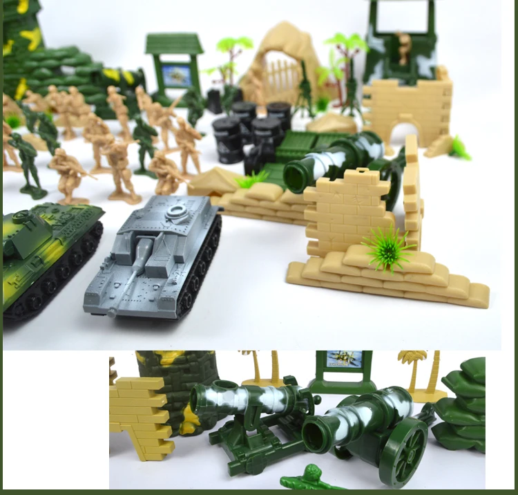 Оптовая продажа 100 шт. игрушечные армейские мужчины полипропиленовые пластиковые игрушки солдаты военные с танковой башней игровой набор