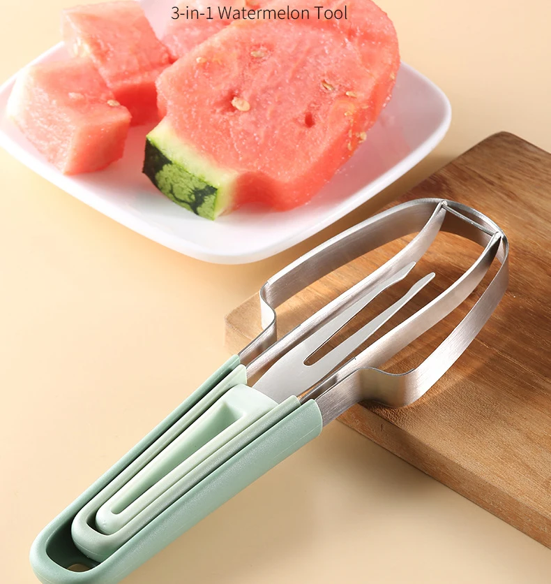 Hot Sale Watermelon Cutter Slicer Tool 2-in-1 Stainless Steel Fruit  Cutter and Non-slip PP  Fork Melon Slicer Kitchen Gadget