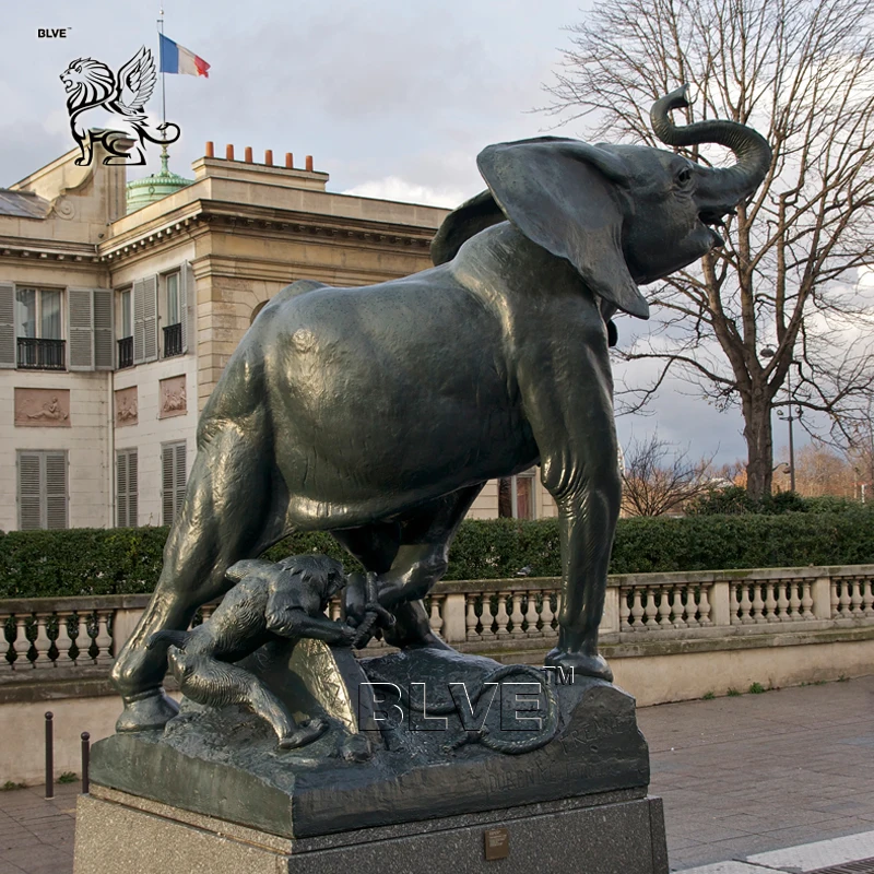 フランスの有名な大型屋外装飾ブロンズ象の彫刻、金属製等身大動物猿の 