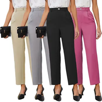 Spring Stylish Elegant Breathable Multicoloured Solid Color Suit Pants Women's High Waist Straight Leg Pants