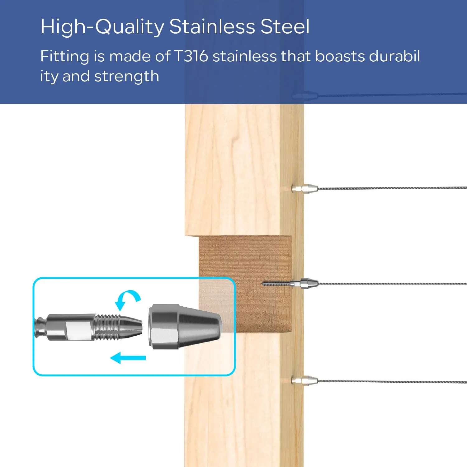 T316 Stainless Steel Cable Railing Hardware with 800 Tons Tensile Strength for 1/8-Inch Cable Railing System