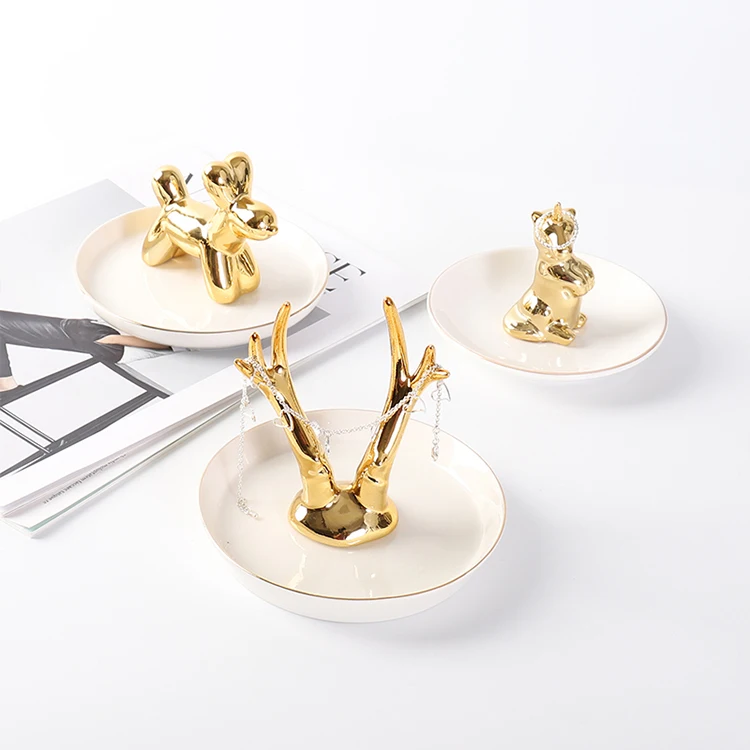 Grohandel Goldener Tier-Design Ananas Keramik-Kaktus-Ringschale  Keramik-Kaktus-Ringhalter Schmuck-Ablageschale