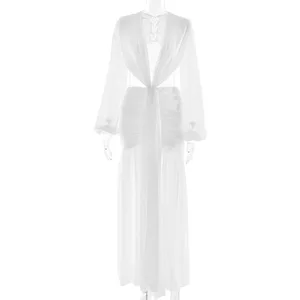 Women's 2026 New Fashion Casual Joker Pleated Slim V-neck Midi Dress Retro Ladies Long Sleeve Chic Dress