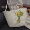 กระเป๋าสะพายไหล่/กระเป๋าโท้ท ลายดอกไม้คู่ - สีเบจ