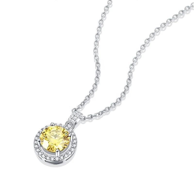 HMOIS factory costom moissanite ring fashion jewelry silver 3.0ct yellow round moissanite diamonds necklace