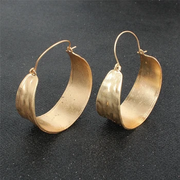 African Unique Jewelry Statement Hammered Gold Plated Hoop Earrings Women