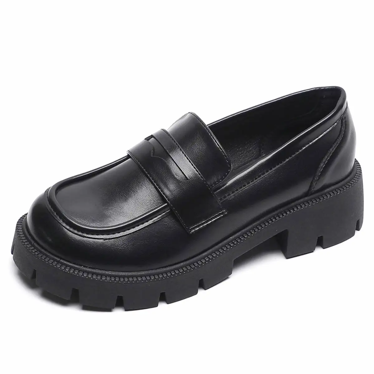 Thick Sole Comfortable Black Microfiber Leather Shoes