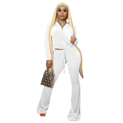 women Sweatsuit sexy velvet streetwear women jacket and bell-bottoms trousers 	 velvet two piece set velvet tracksuit