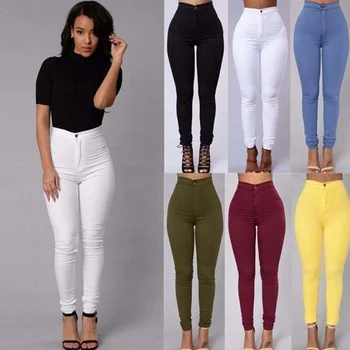 Wholesale Women Stretch High Waist Candy Color Stretch Solid Color Pants Trousers OEM Women Pencil Casual Pants J0185