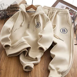 2023 Children's Autumn Winter Sports Suit Cool Big Kids Two-Piece Set Thickened Fleece Sweatshirt Pants Loose Fit Plus Size Baby