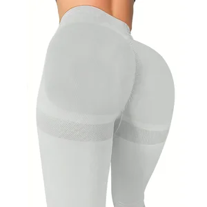 Customized Light Gray High Waist Yoga Pants Seamless Breathable Tummy Control  Outdoor Running Yoga Leggings