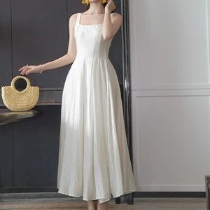 ZYHT 9778  New Collection Elegant Tencel Maxi Dress for Women Black Sleeveless Square Collar or Club