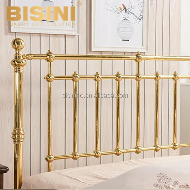 Simplicity Nordic Style Delicate Arrival Brass Double Bed Bright Gold Polishing Elegant Homestay Bedroom Furniture
