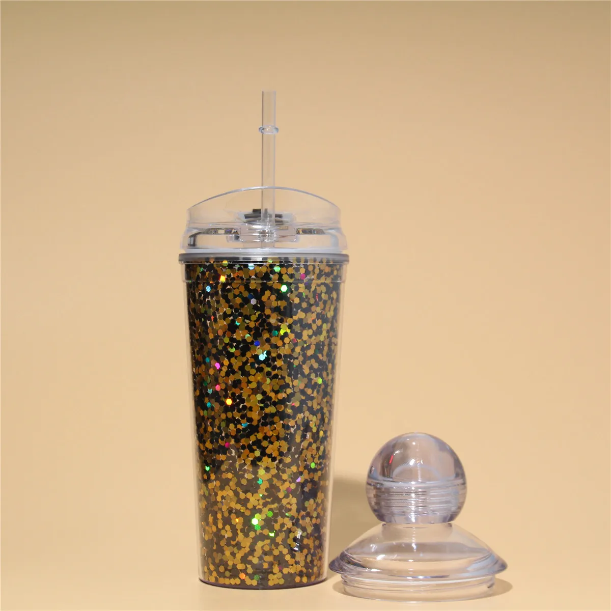 Лидер продаж оптовая продажа Прозрачный Акриловый стакан с двойными стенками без бисфенола А пайетками и двумя видами