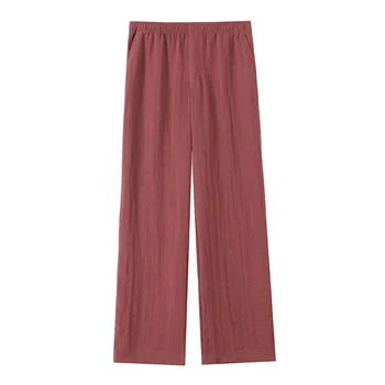 Women's Spring Flared Pants Leisure Pajamas New European American Fashion with Mid Waist Elastic Closure Breathable Casual Style