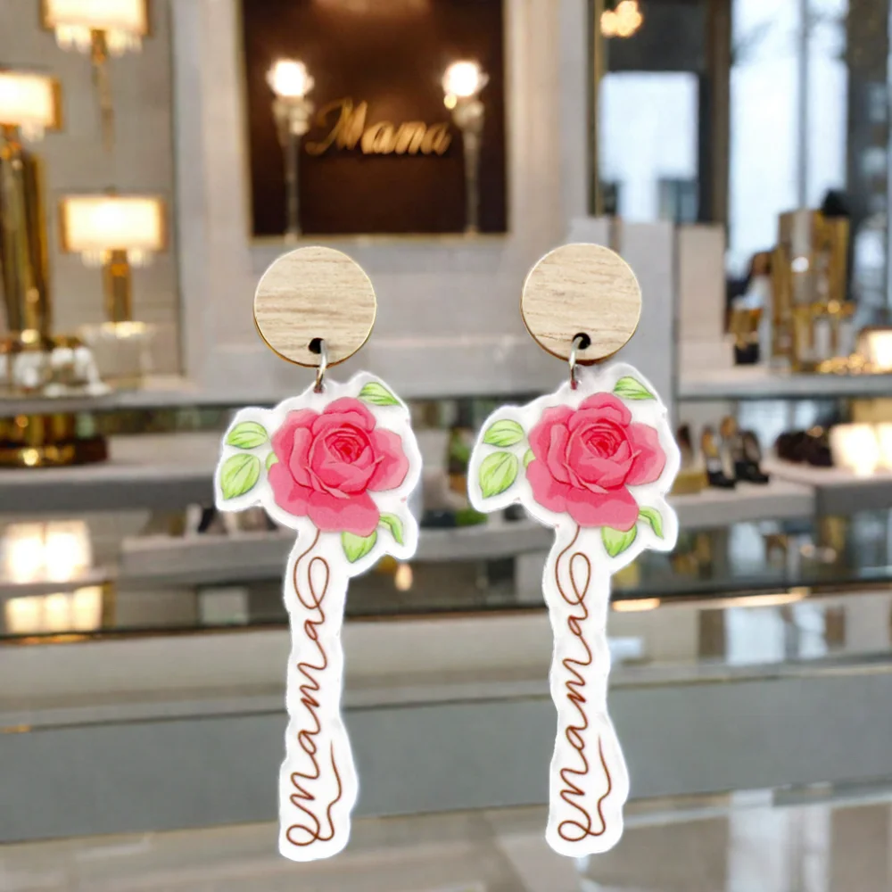 Customized HYLER2382 Acrylic Rose Drop Earrings Women Cute Wedding Anniversary Engagement Party Jewelry Mother's Day Gift manufacture