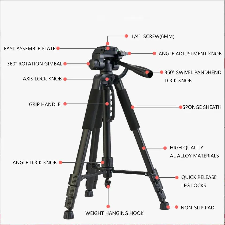 Tripod Stand with Section Legs Heavy Duty Tripod Phone Holder
